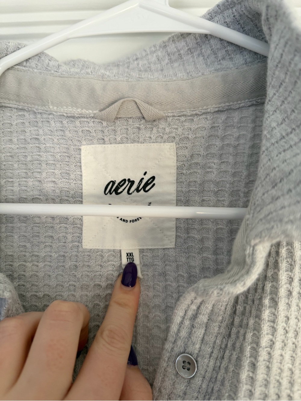 Aerie Light Gray Waffle-Knit Button Up - Picture 2 of 3